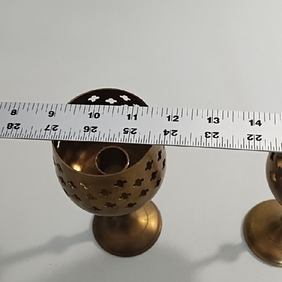 Vintage Brass Gothic-Inspired Candle Holders with Intricate Cut-Outs - Picture 8 of 10